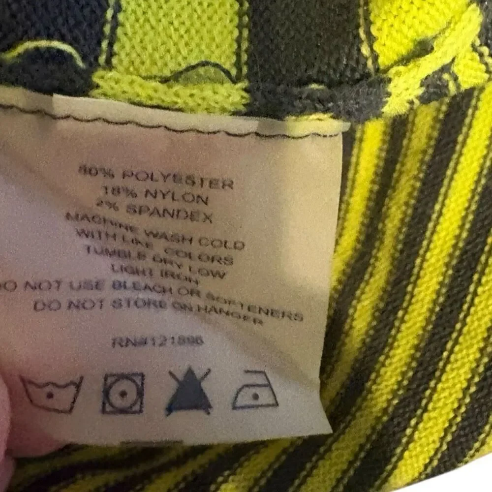 Title Nine Synergy Rolled Mock Neck Sweater Medium Lime Green Striped Turtleneck